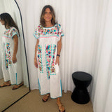 KAFTAN BRANCO BORDADOS TURQUESA
