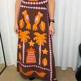 CONJUNTO TOP E SAIA CASTANHO COM BORDADOS