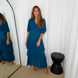 VESTIDO FOLHOS AZUL PETRÓLEO