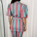 CONJUNTO KIMONO E CALÇAS ROSA E TURQUESA