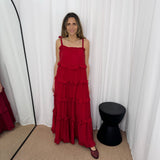 VESTIDO VERMELHO FOLHOS