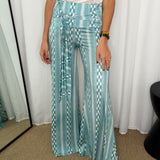 CALÇAS MALHA SEDA AZUIS ESTAMPADAS