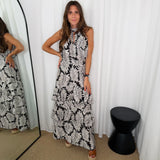 CONJUNTO TOP E SAIA PRETO FOLHAS