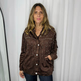 BF - CASACO NOBUCK CASTANHO FRANJAS E TACHAS