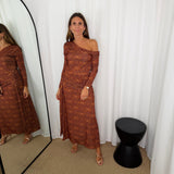 VESTIDO ASSIMÉTRICO TELHA ESTAMPADO
