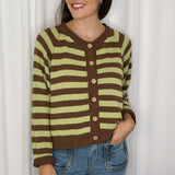 CARDIGAN RISCAS VERDE E CASTANHO