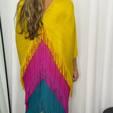 VESTIDO FRANJAS AMARELO ROSA E AZUL