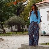 CALÇAS WIDE LEG ZEBRA AZULÃO