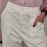 CALÇAS SARJA BOLSOS CHAPA CRU