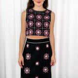 CONJUNTO TOP E SAIA PRETO COM BORDADOS