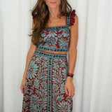 CONJUNTO TOP E SAIA BORDEAUX E TURQUESA