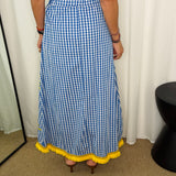 CONJUNTO TOP E SAIA VICHY AZUL BORDADOS