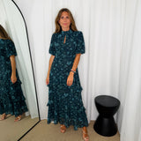 VESTIDO AZUL PETRÓLEO FLORES