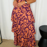 VESTIDO FOLHOS BERINGELA E SALMÃO