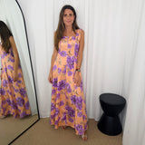VESTIDO SALMÃO FLORES LILÁS