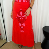 CONJUNTO TOP E SAIA VERMELHO BORDADOS