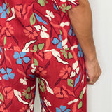 CONJUNTO TOP E CALÇAS BORDEAUX COM FLORES