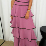 CONJUNTO TOP E SAIA ROSA FOLHOS