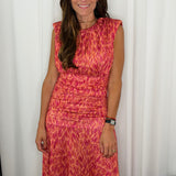 VESTIDO EM MALHA SEDA ROSA E CORAL