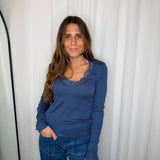 CAMISOLA ALGODÃO COM RENDA AZUL JEANS