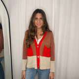 CARDIGAN BEGE CAMEL E VERMELHO