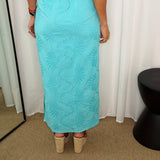 CONJUNTO TOP E SAIA TURQUESA