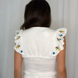 CONJUNTO TOP E SAIA BRANCO COM BORDADOS