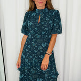 VESTIDO AZUL PETRÓLEO FLORES