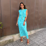 CONJUNTO TOP E SAIA TURQUESA