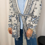 KIMONO MALHA BRANCO E AZUL FRANJAS