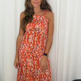 CONJUNTO TOP E SAIA ESTAMPADO LARANJA