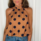TOP HALTER POLKA DOTS CAMEL