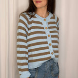 CARDIGAN RISCAS AZUL E CAMEL