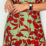 VESTIDO HALTER FOLHOS VERDE FLORES