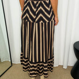 CONJUNTO TOP E SAIA RISCAS PRETO E BEGE