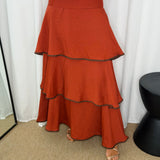 VESTIDO TELHA FOLHOS DEBRUM CASTANHO