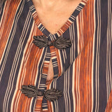 CONJUNTO TOP E CAÇAS RISCAS TELHA E CASTANHO