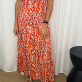 CONJUNTO TOP E SAIA ESTAMPADO LARANJA
