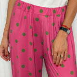 CALÇAS MALHA SEDA POLKA DOTS ROSA