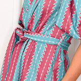 CONJUNTO KIMONO E CALÇAS ROSA E TURQUESA