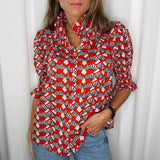 CAMISA GOLA FAVOS MANGA CURTA VERMELHO ESTAMPADO