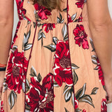 VESTIDO SALMÃO COM FLORES
