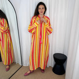 VESTIDO ÉTNICO AMARELO E ROSA