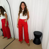 CALÇAS POLKA DOT VERMELHO E ROSA