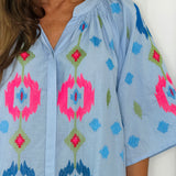 CAMISEIRO AZUL BORDADOS