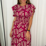 CONJUNTO TOP E SAIA FOLHAS ROSA