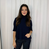 CAMISOLA MALHA MEIA GOLA AZUL MARINHO LARGA