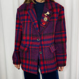 BF - CASACO XADREZ VERMELHO E AZUL
