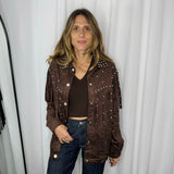 BF - CASACO NOBUCK CASTANHO FRANJAS E TACHAS