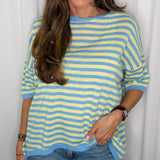 CAMISOLA MALHA ALGODÃO RISCAS AZUL E AMARELO